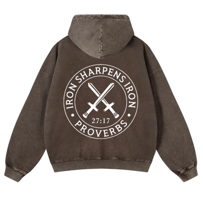 Iron Sharpens Iron PRVOERBS 27:17 Christian Washed Hoodie wearishow