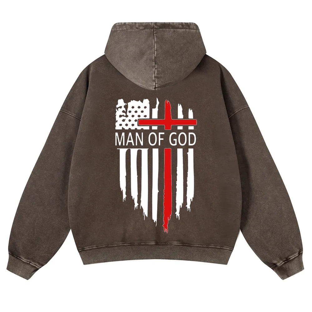 Man Of God Chrsitian Washed Hoodie wearishow