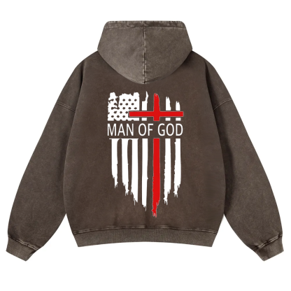 Man Of God Chrsitian Washed Hoodie wearishow