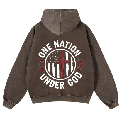 One Nation Under God ESTD 1776 Washed Hoodie wearishow