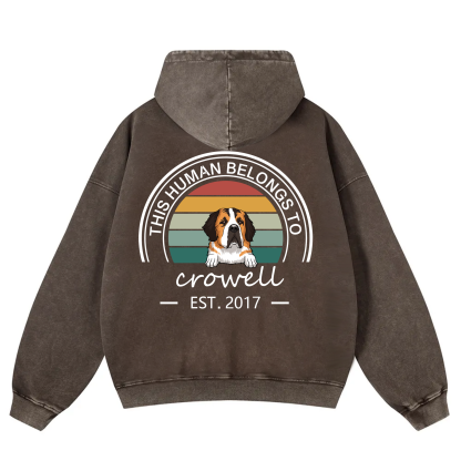 This Human Belongs To 3 - Personalized Custom Unisex Washed Hoodie