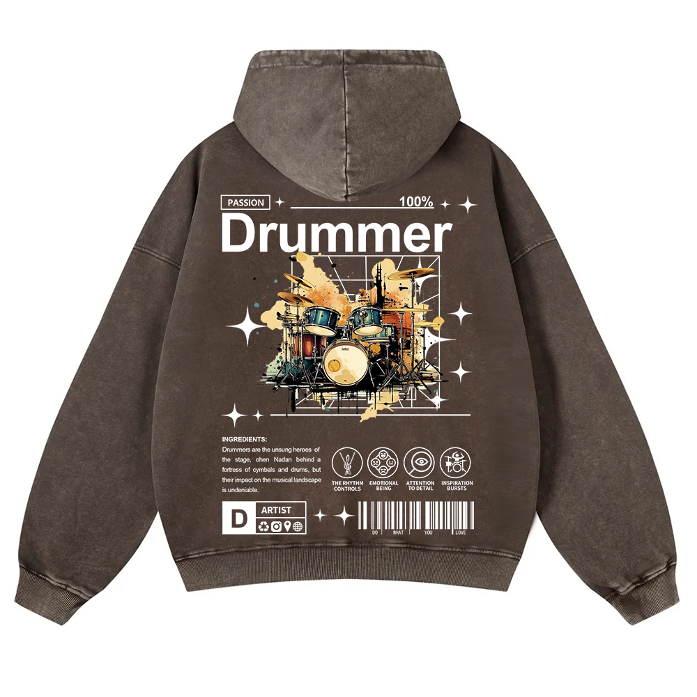 Drummer Washed Hoodie wearishow