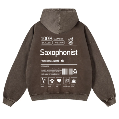 Saxophonist Unisex Casual Washed Hoodie wearishow