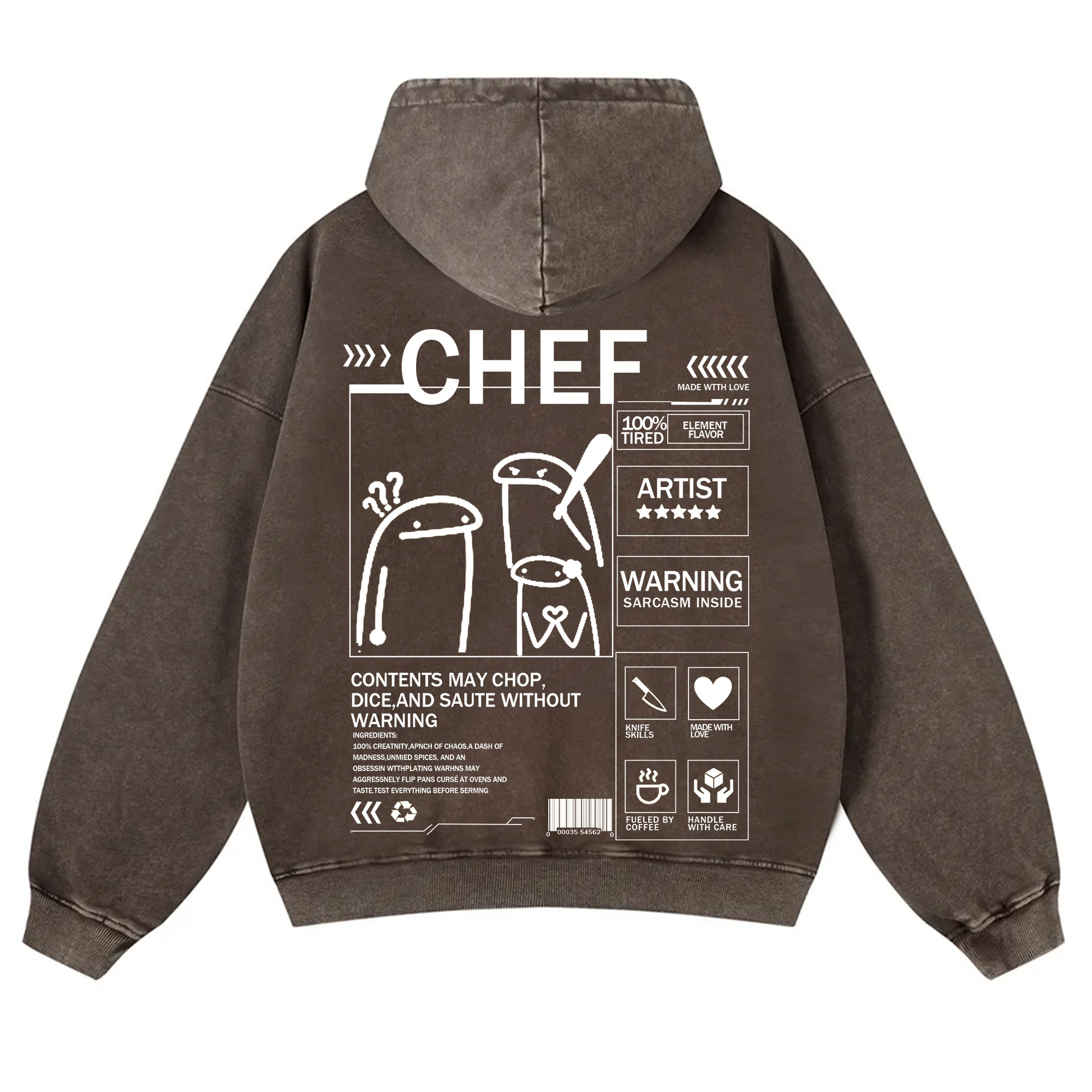 Chef Solid Color Unisex Washed Hoodie