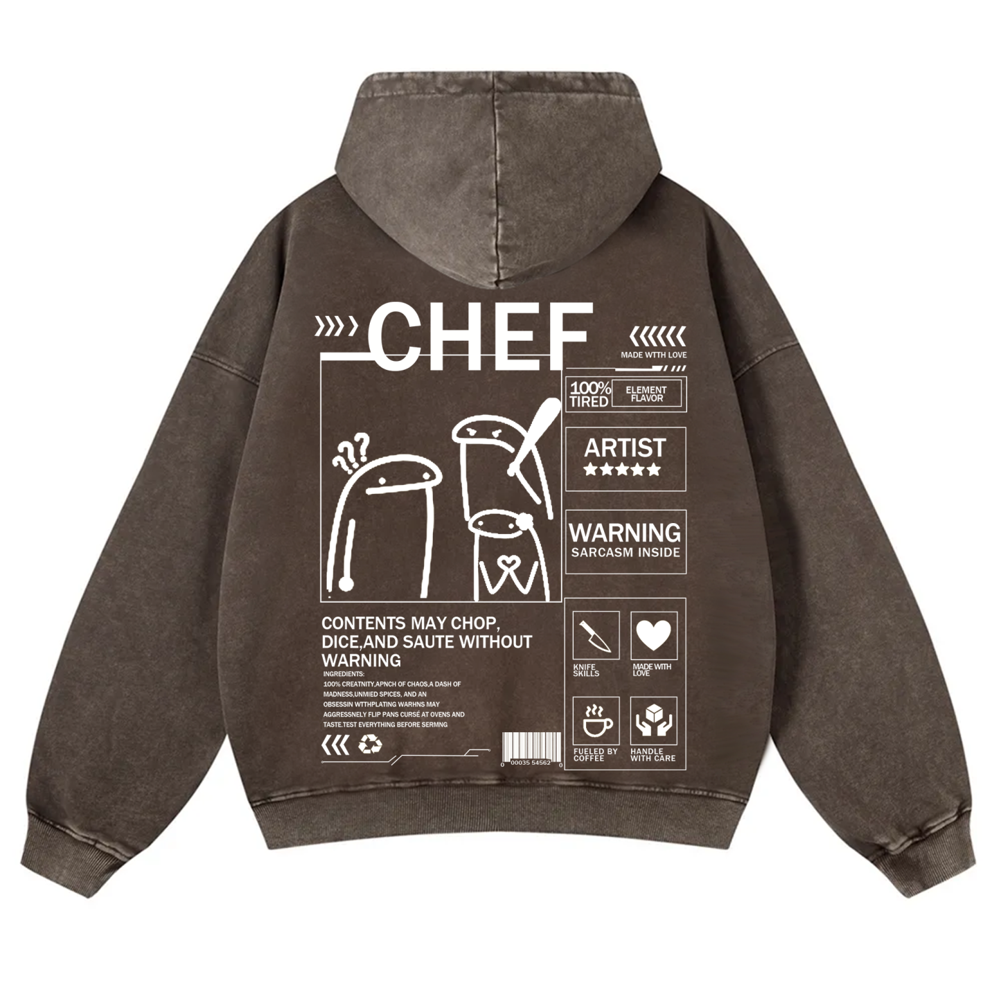 Chef Solid Color Unisex Washed Hoodie