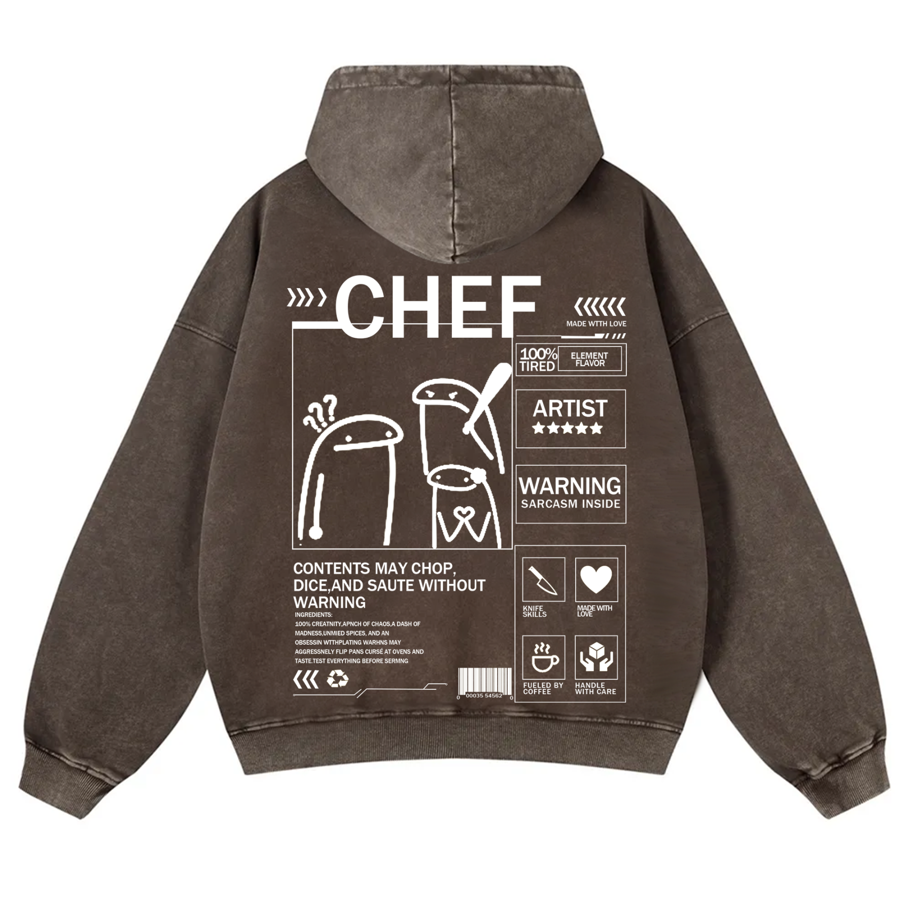 Chef Solid Color Unisex Washed Hoodie