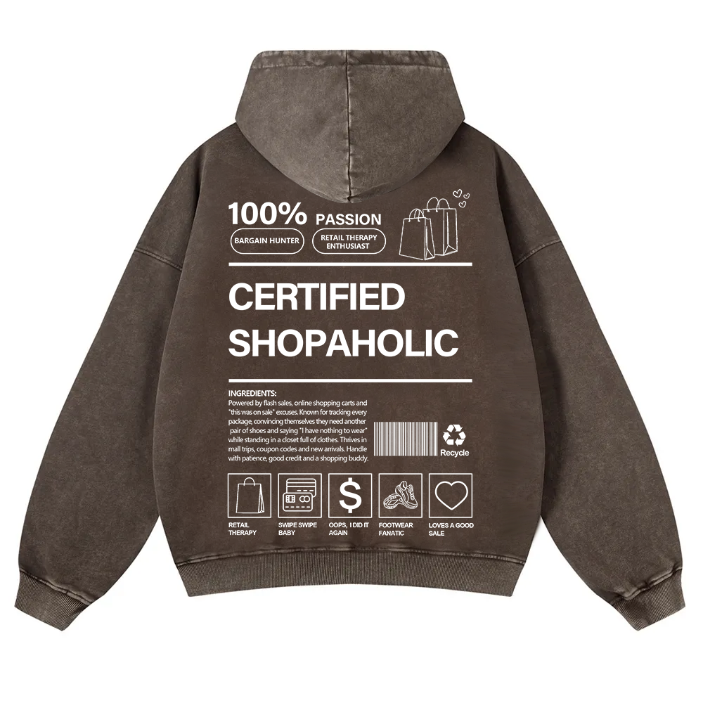 Certified Shopaholic Washed Hoodie wearishow