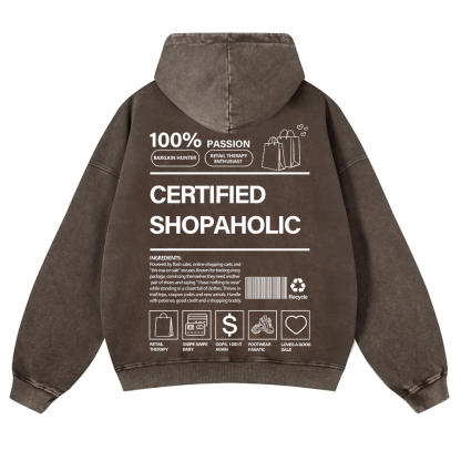 Certified Shopaholic Washed Hoodie wearishow