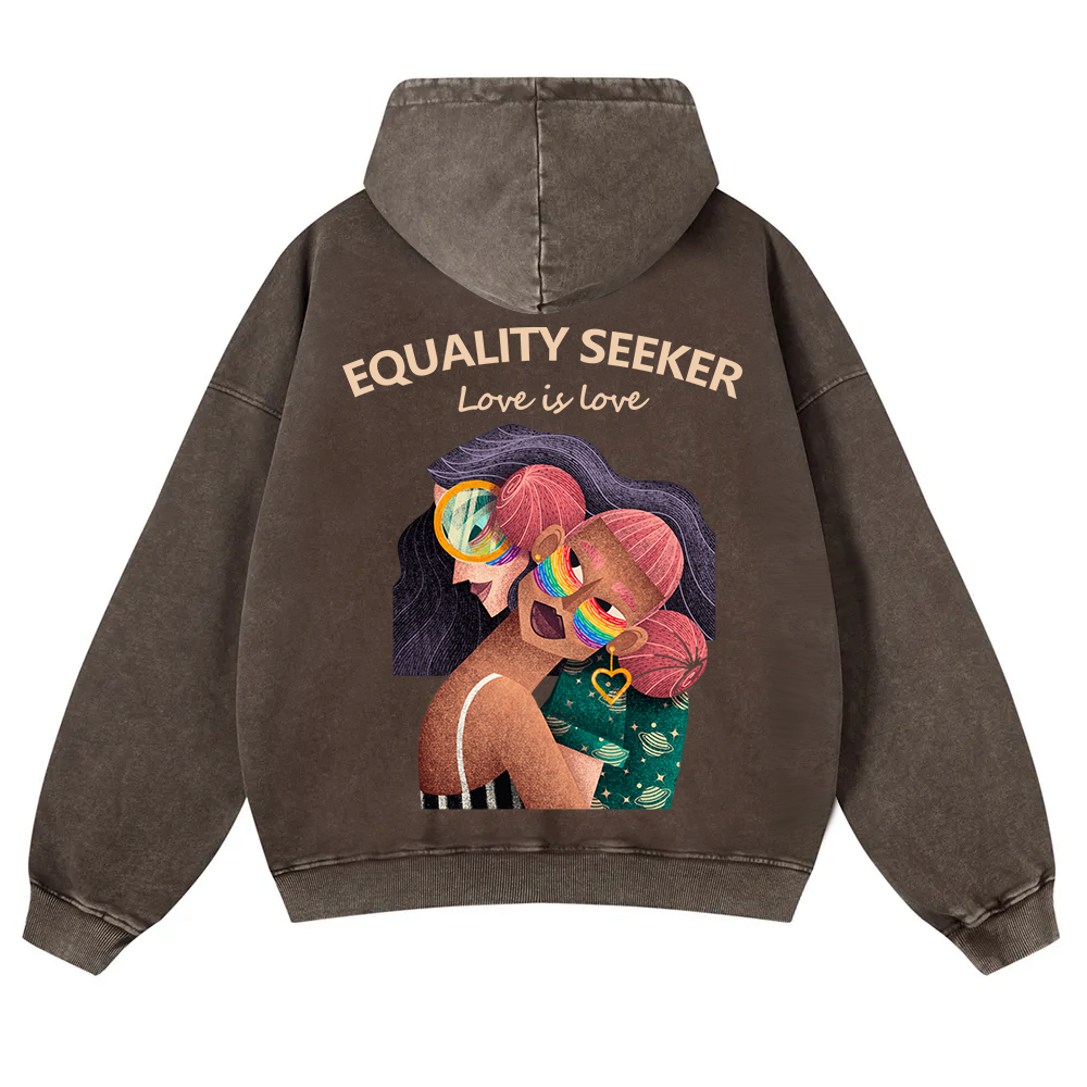 Equality Seeker Love Is Love Casual Washed Hoodie wearishow