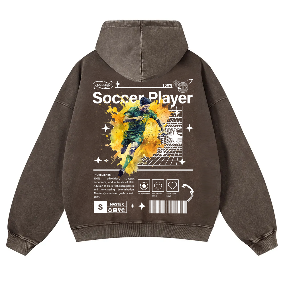 Soccer Player Casual Washed Hoodie wearishow