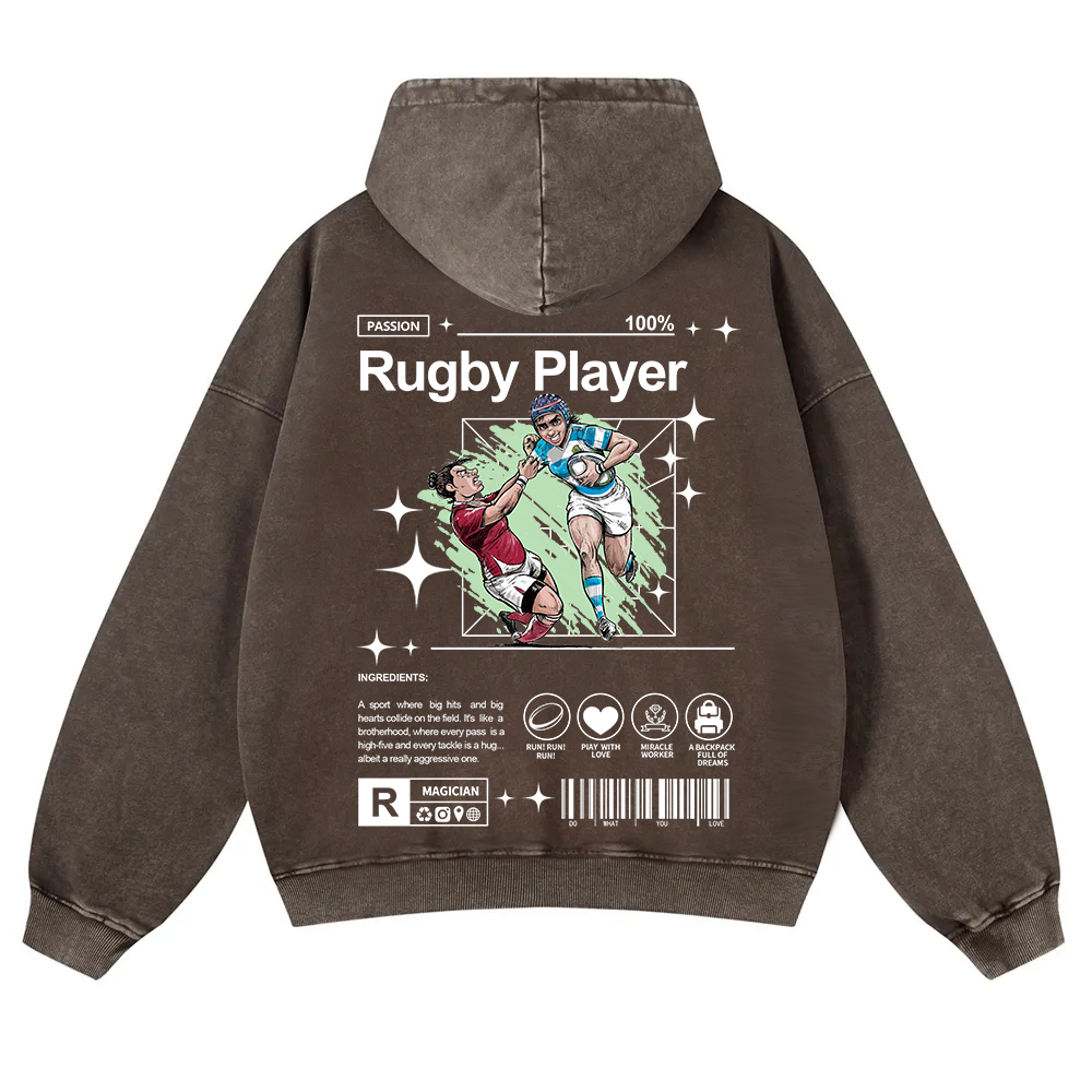 Rugby Player Washed Hoodie wearishow