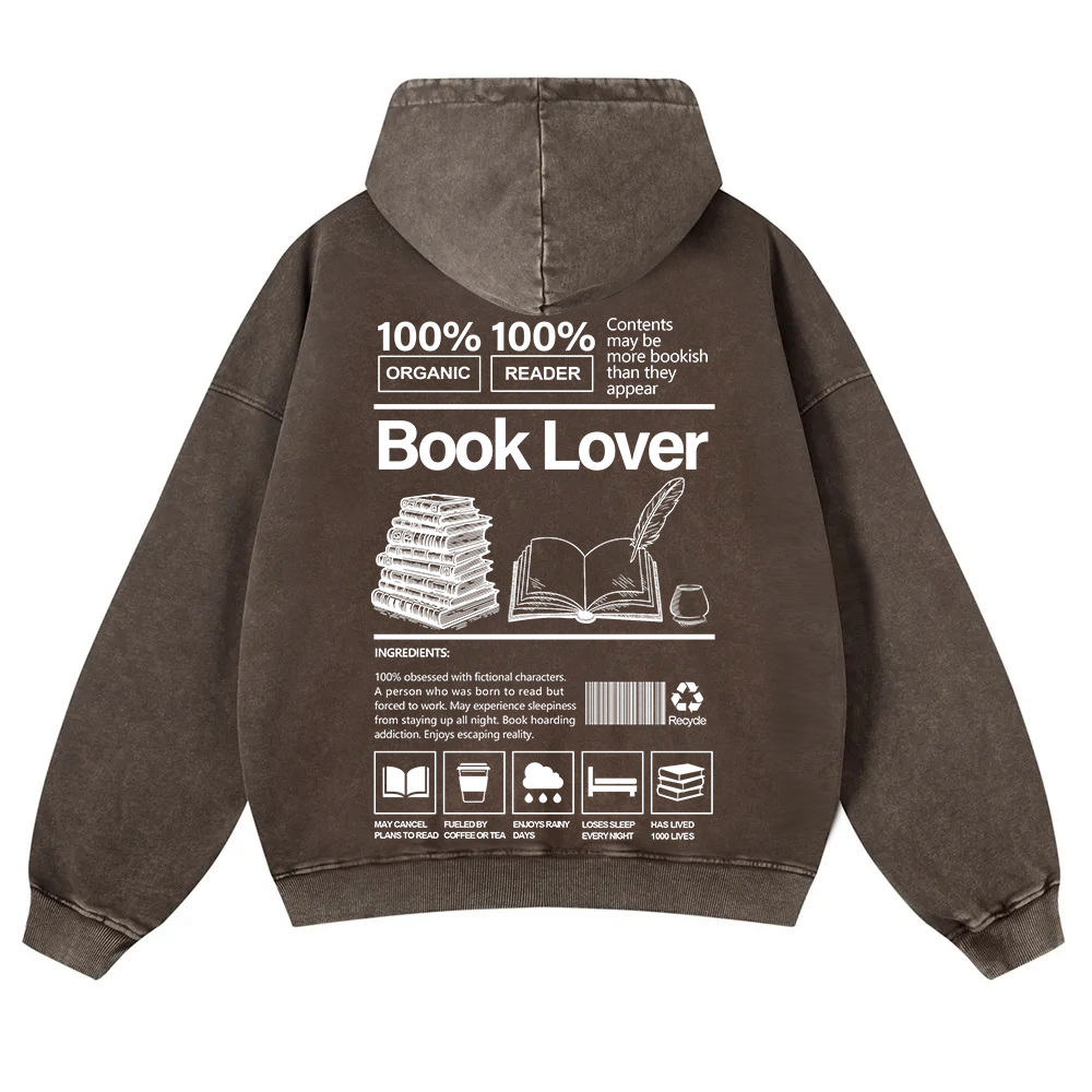 Book Lover Washed Hoodie wearishow