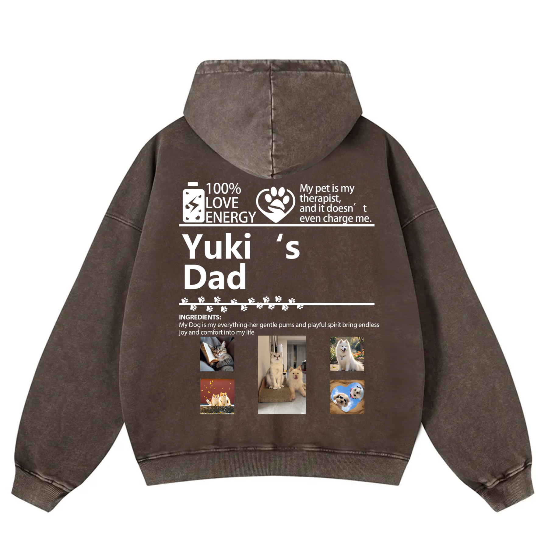 Pets Photos Creative Customized Unisex Washed Hoodie
