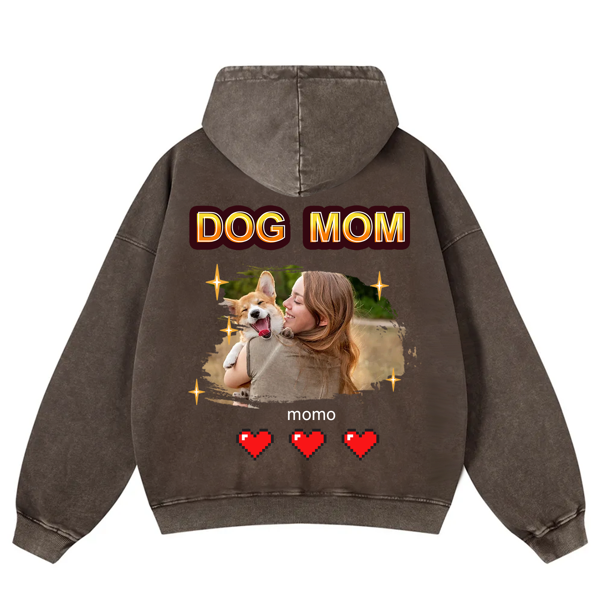 Dog Mom Pixel Photo - Personalized Custom Unisex Washed Hoodie