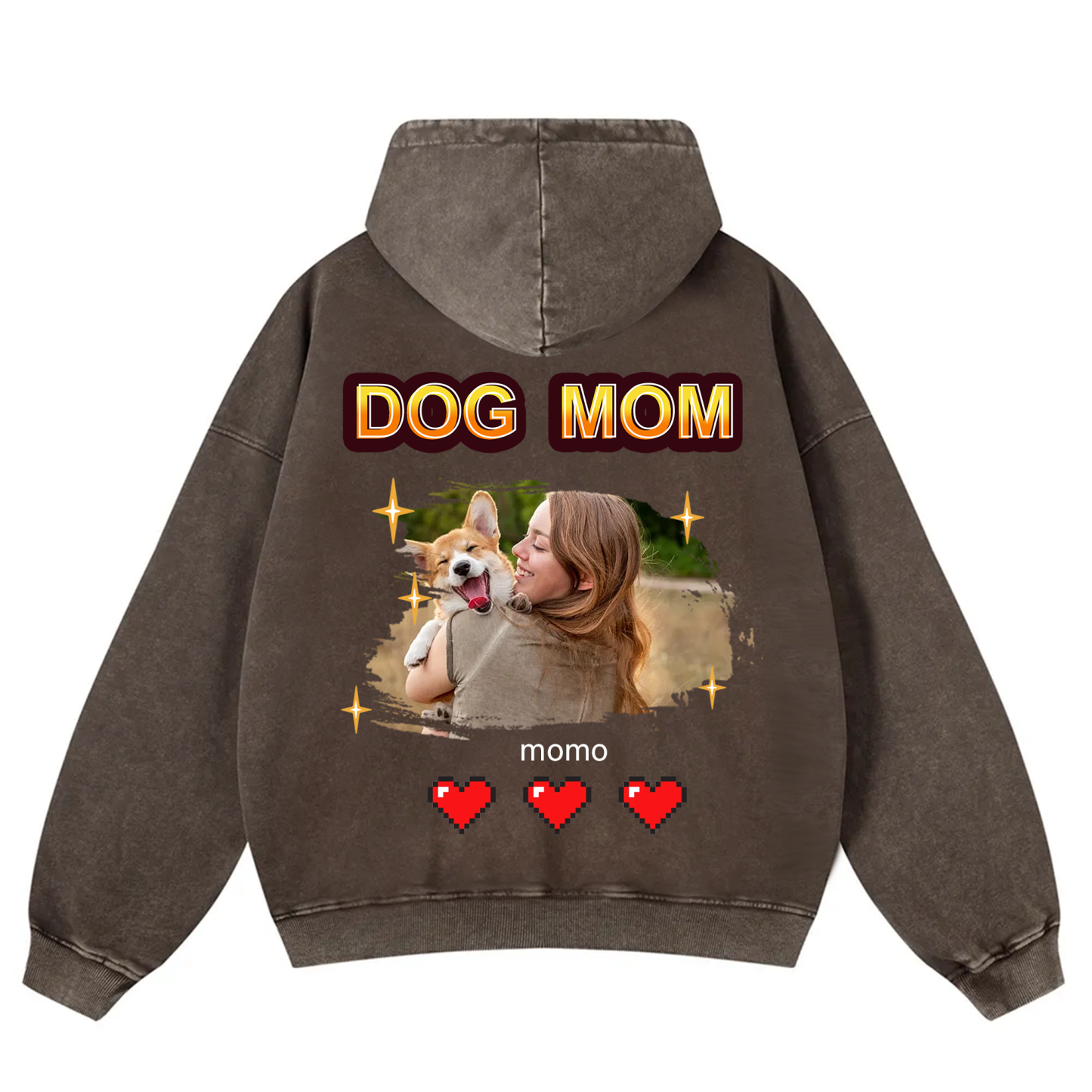 Dog Mom Pixel Photo - Personalized Custom Unisex Washed Hoodie