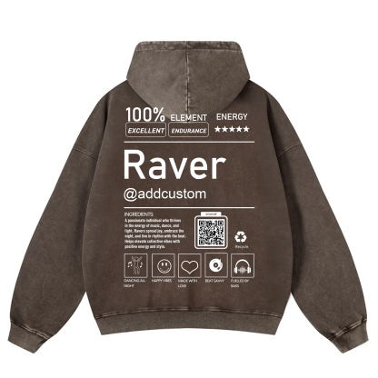 Addcustom QR Code Raver Casual Washed Hoodie wearishow
