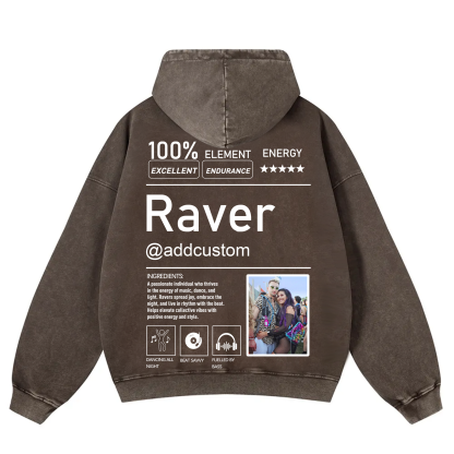Addcustom  Photo Raver Casual Washed Hoodie wearishow