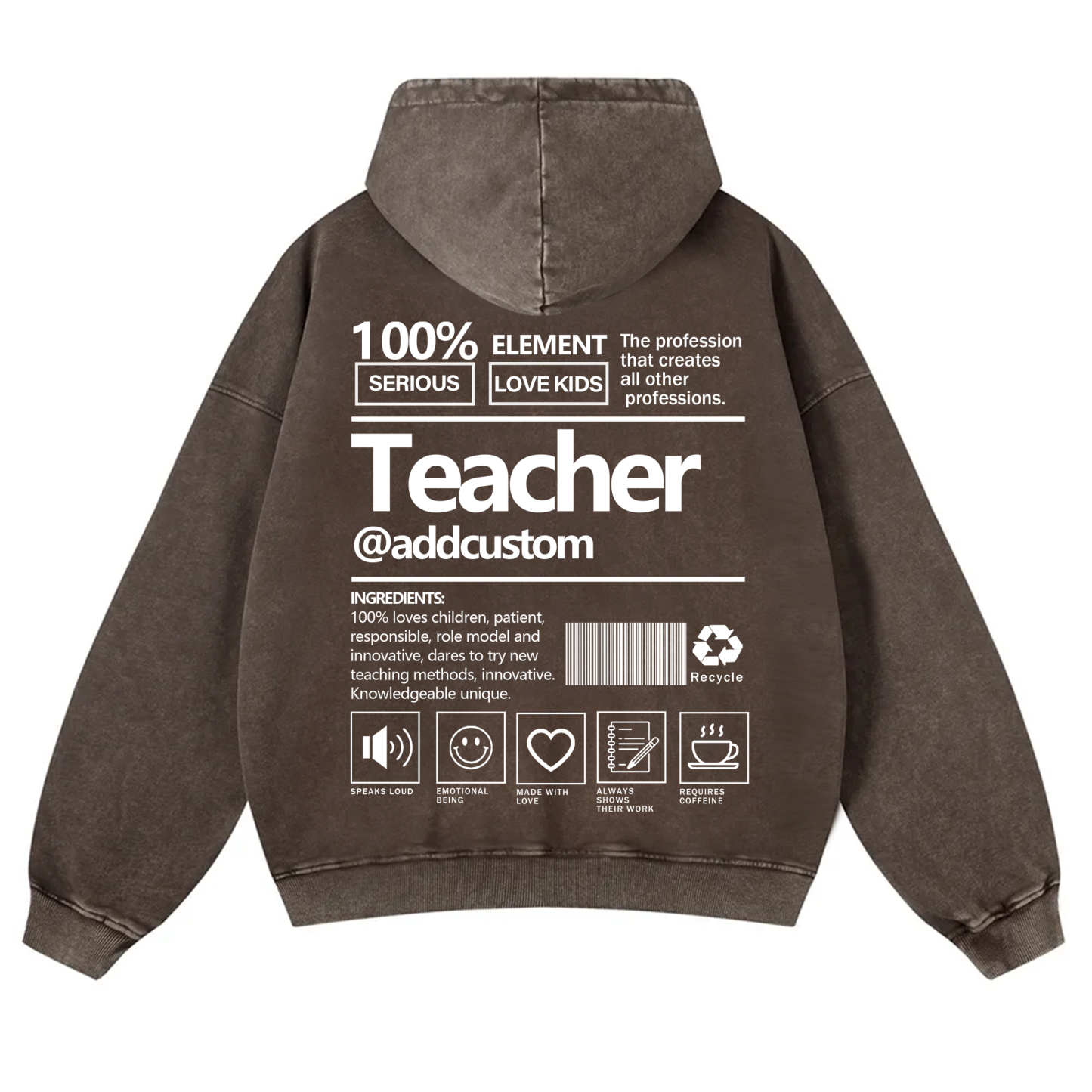 Teacher Addcustom Casual Washed Hoodie wearishow