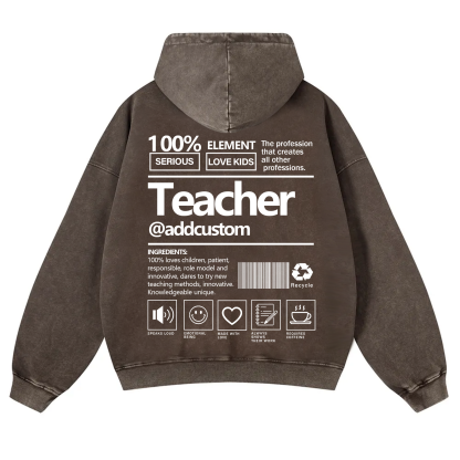 Teacher Addcustom Casual Washed Hoodie wearishow