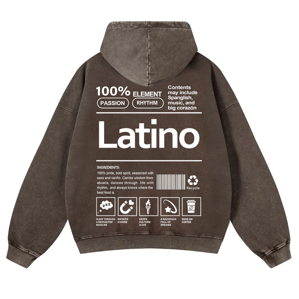 Latino Unisex Fit  Washed Hoodie wearishow