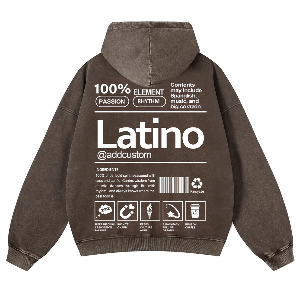 Latino Addcustom Unisex Fit  Washed Hoodie wearishow
