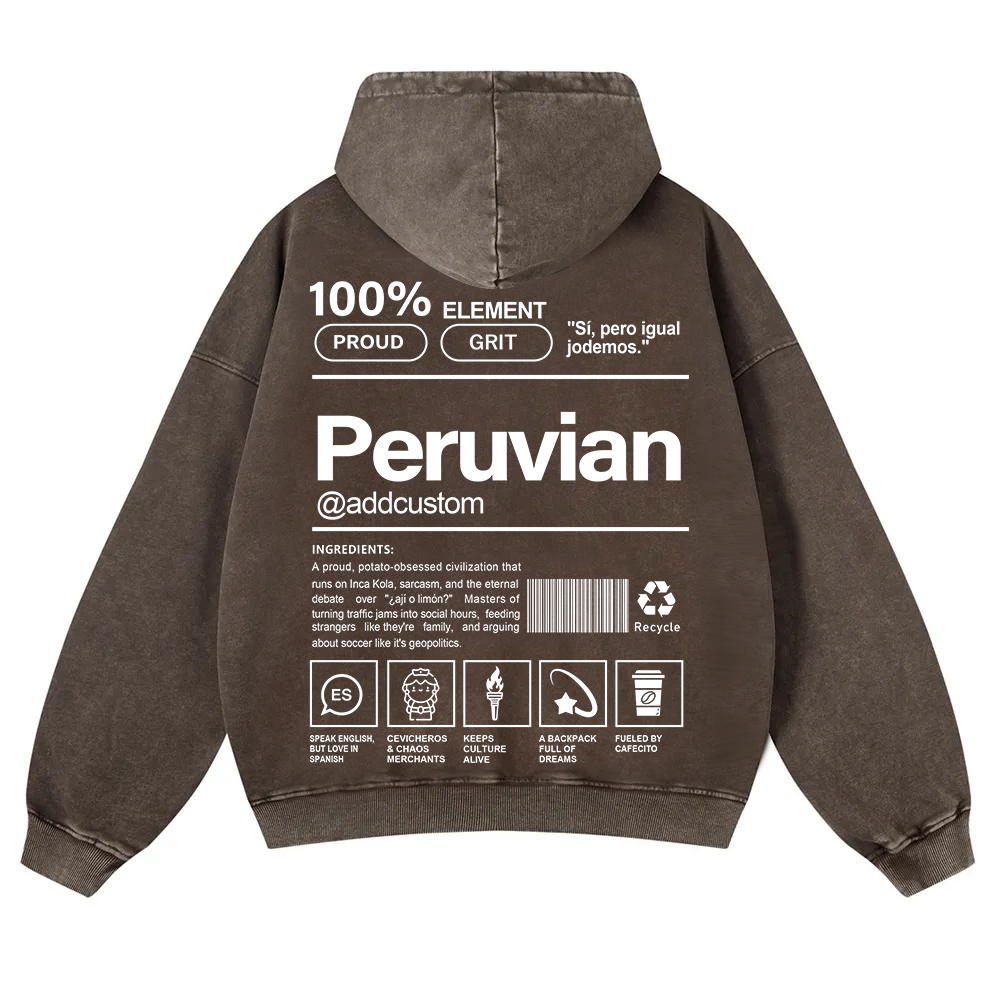 Peruvian Addcustom Unisex Fit  Washed Hoodie wearishow