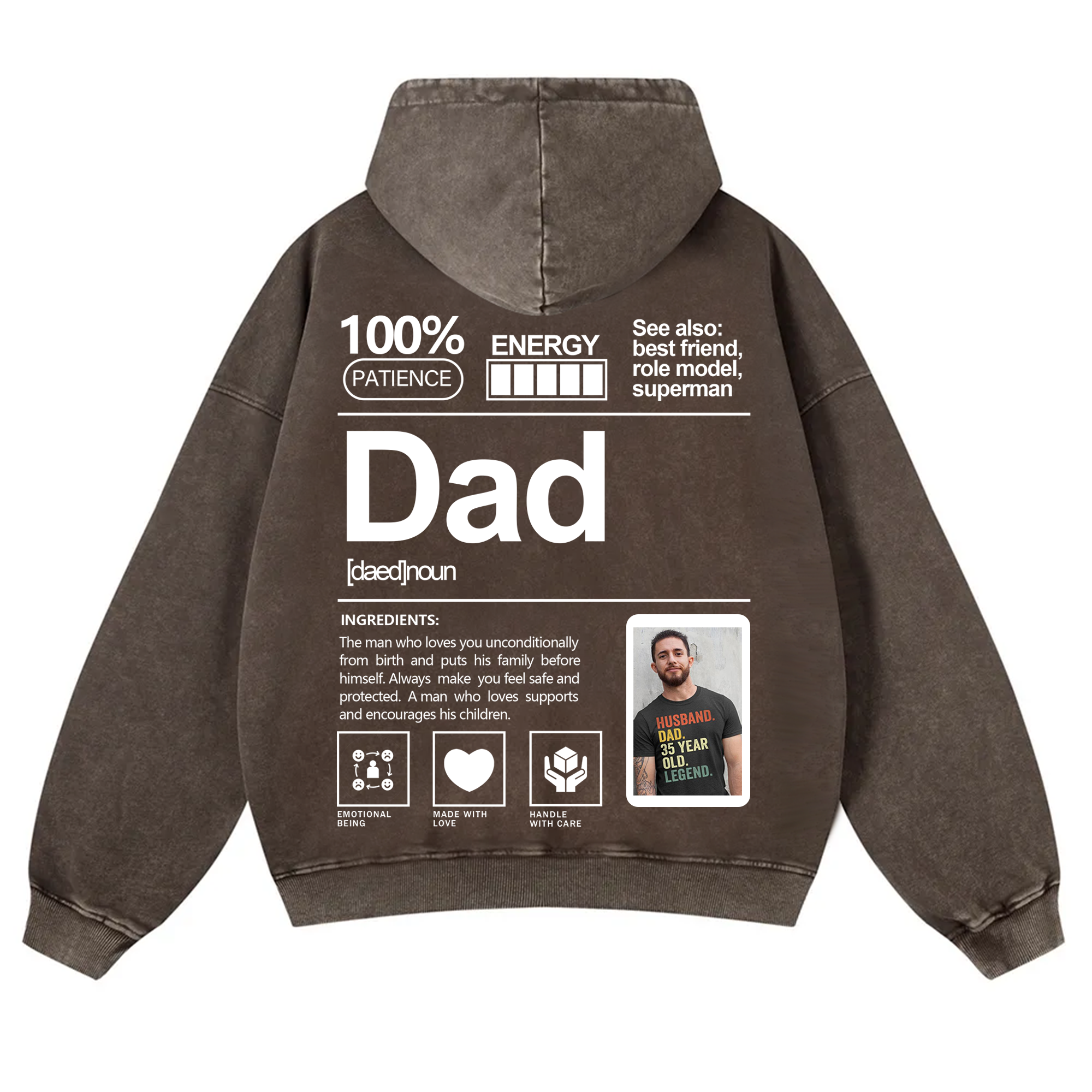 Addcustom Photo Dad Vintage Washed Hoodie
