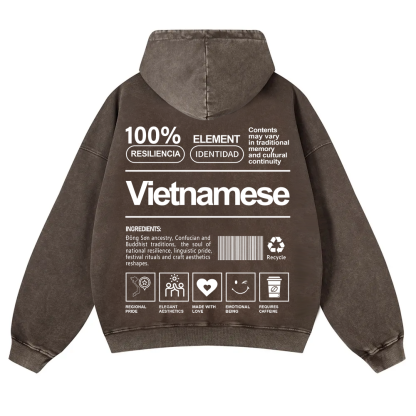 Vietnamese Unisex Fit  Washed Hoodie wearishow