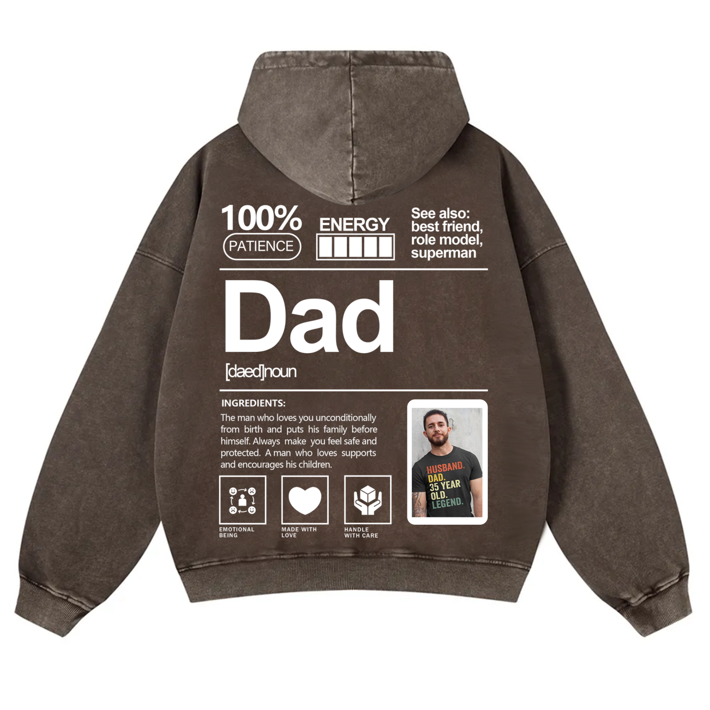Addcustom Photo Dad Vintage Washed Hoodie