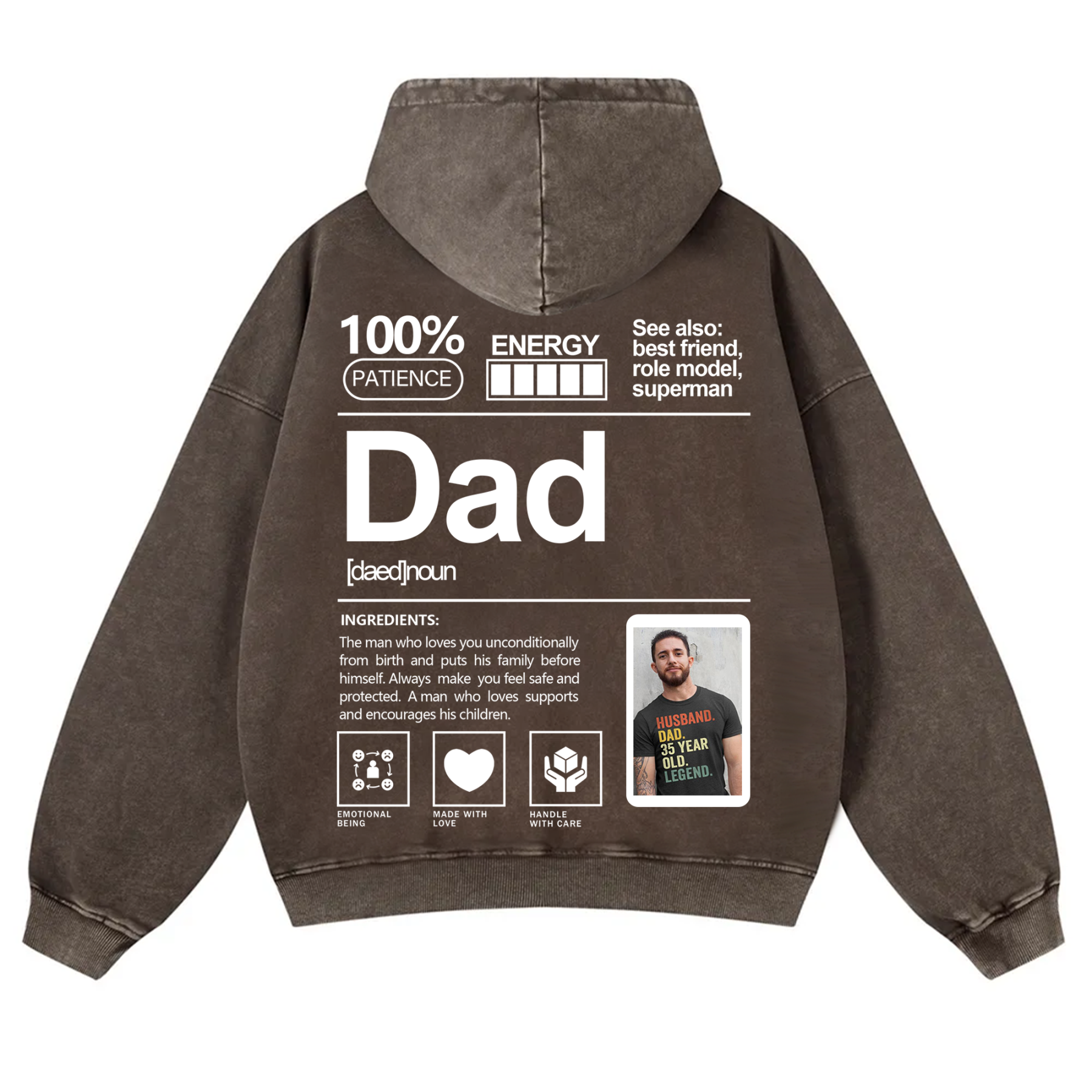 Addcustom Photo Dad Vintage Washed Hoodie