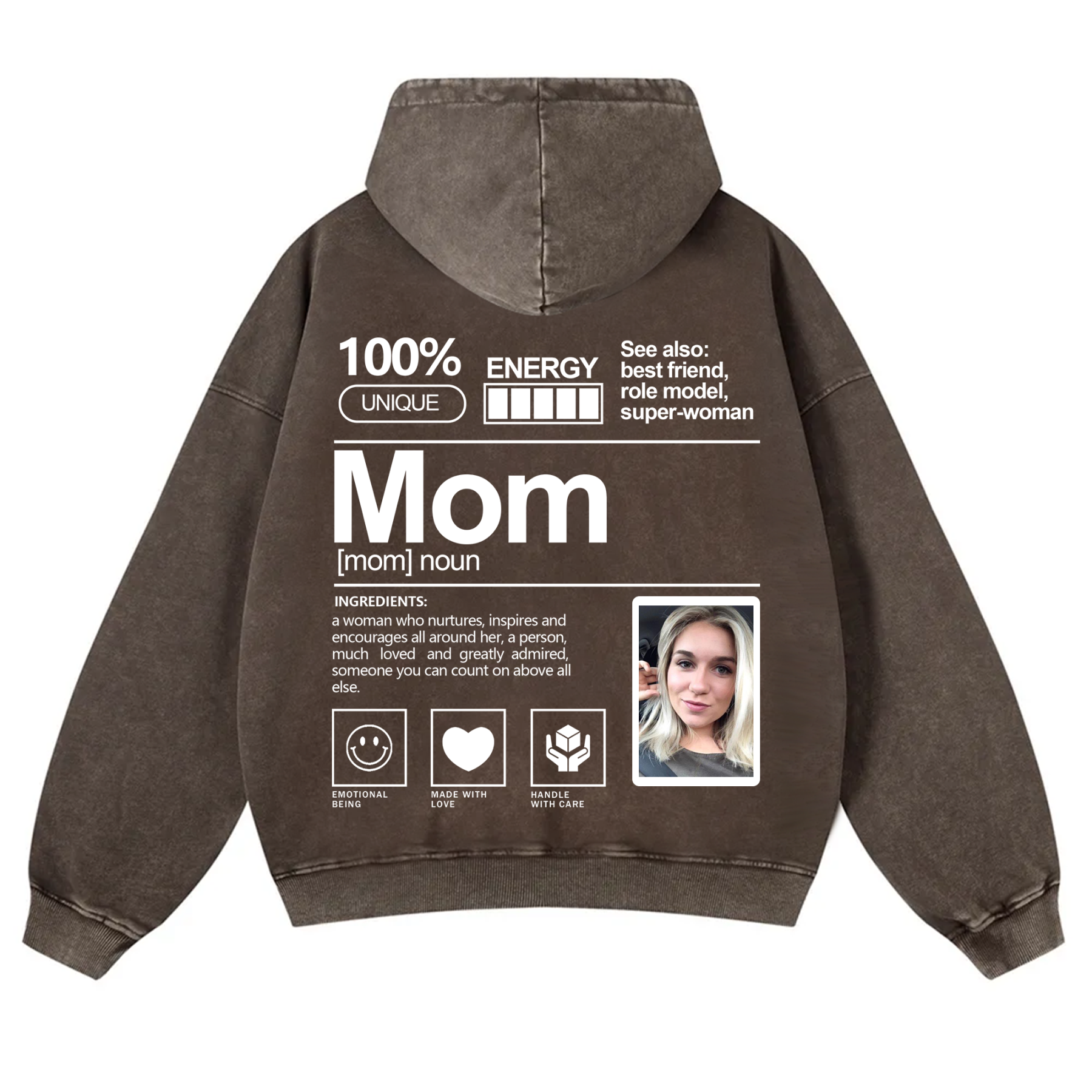 Addcustom Photo Mom Vintage Washed Hoodie