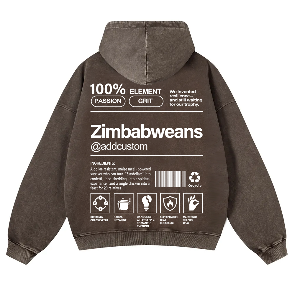 Zimbabweans Addcustom Unisex Fit  Washed Hoodie wearishow