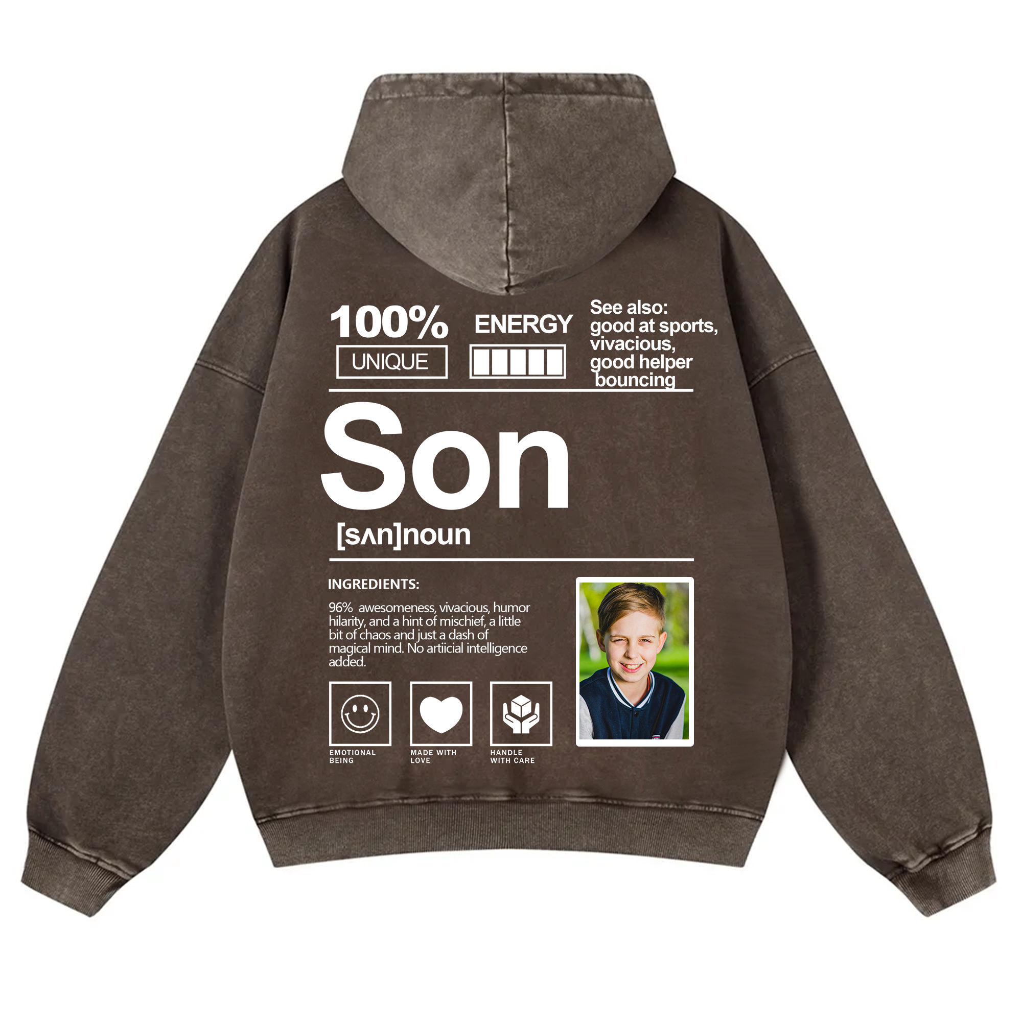 Addcustom Photo Son Vintage Washed Hoodie