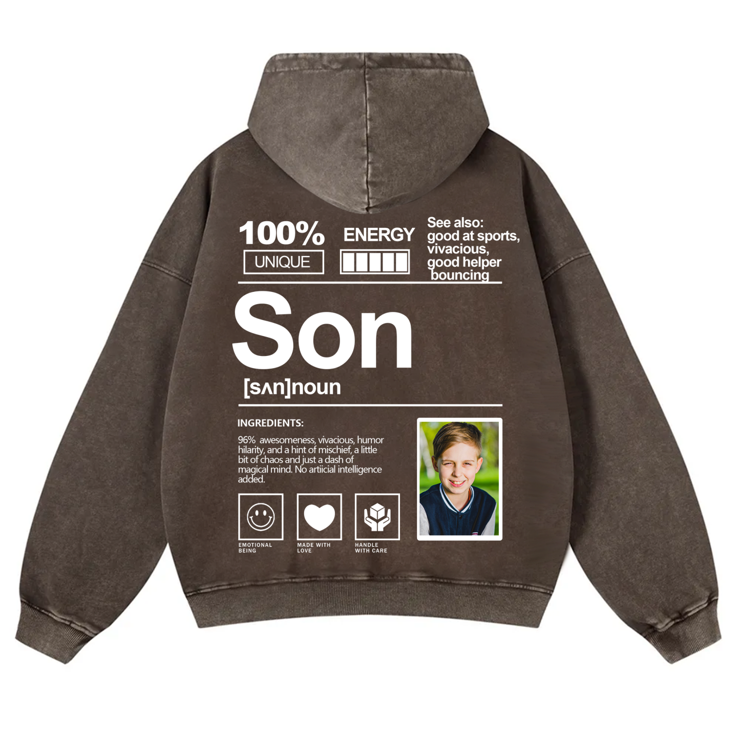 Addcustom Photo Son Vintage Washed Hoodie