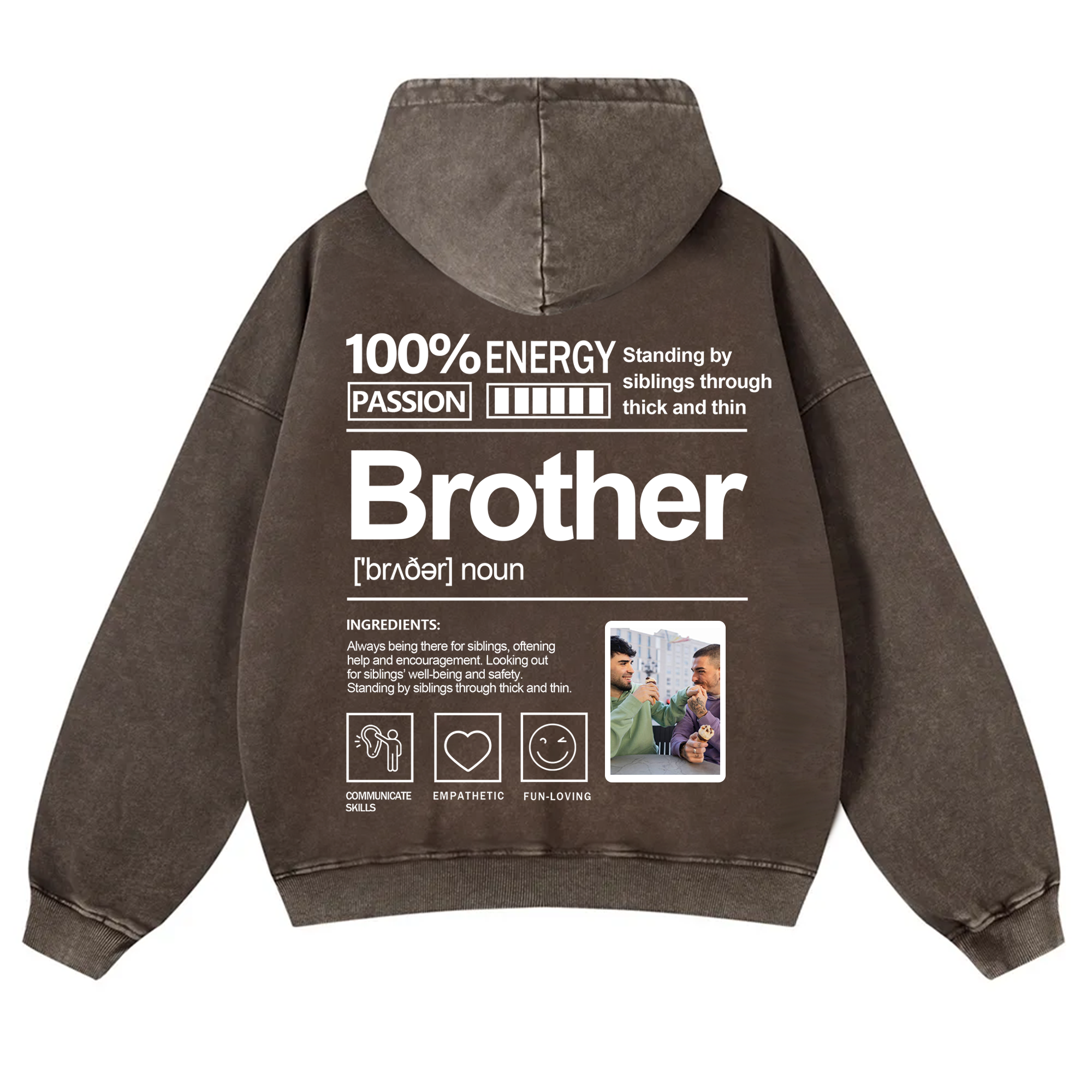 Addcustom Photo Brother Vintage Washed Hoodie