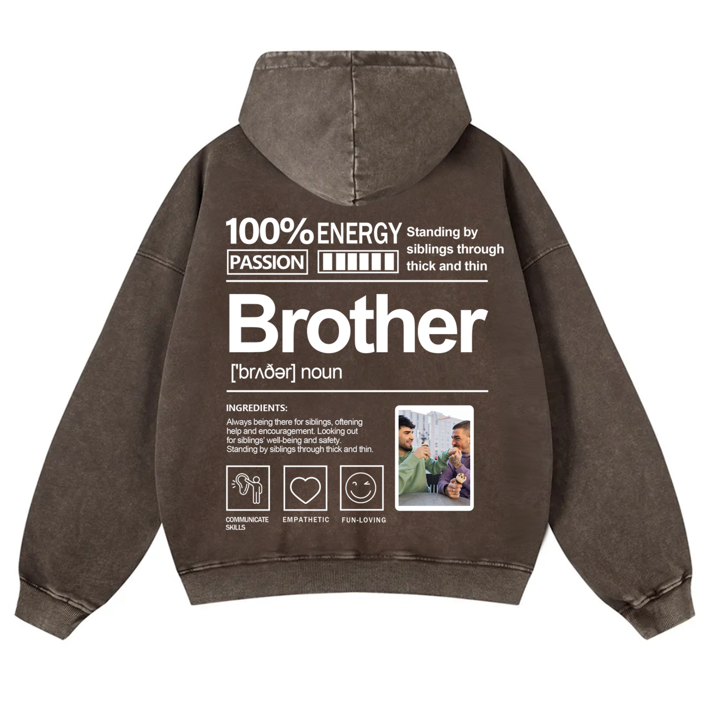 Addcustom Photo Brother Vintage Washed Hoodie