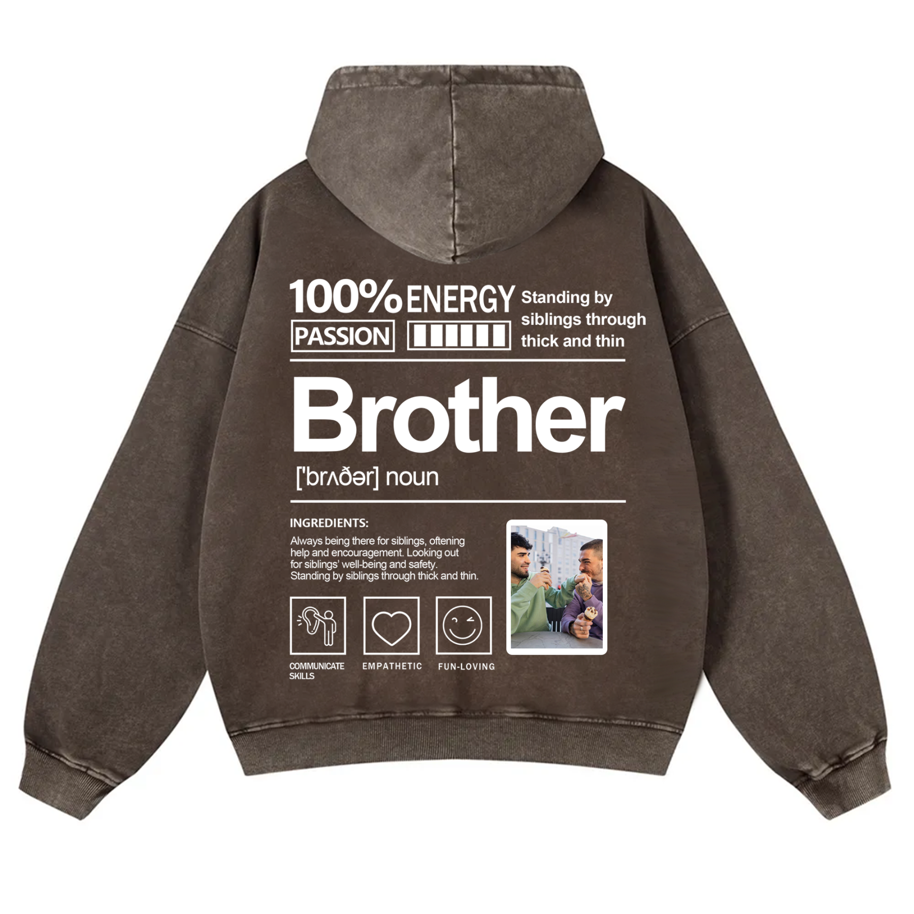 Addcustom Photo Brother Vintage Washed Hoodie