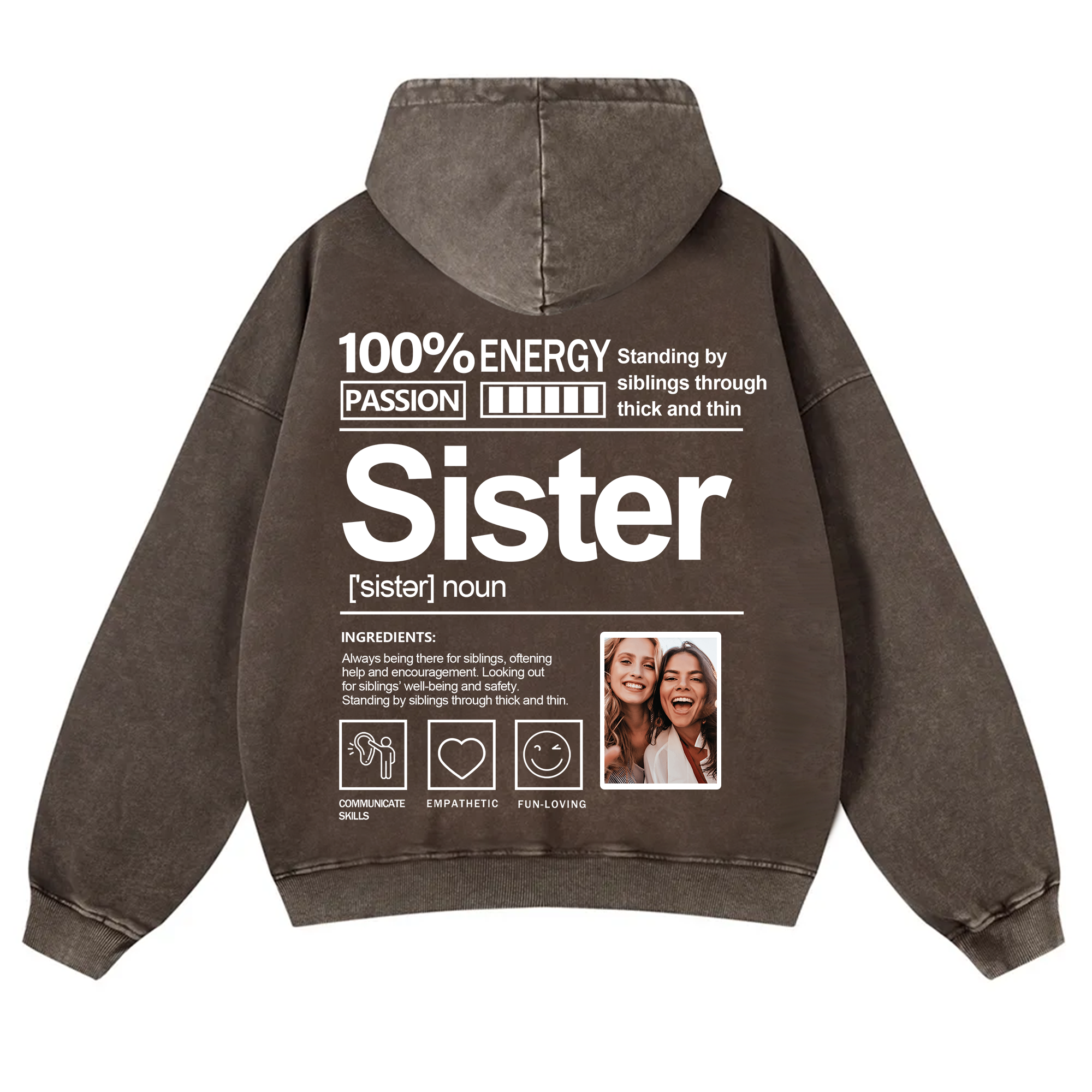 Addcustom Photo Sister Vintage Washed Hoodie