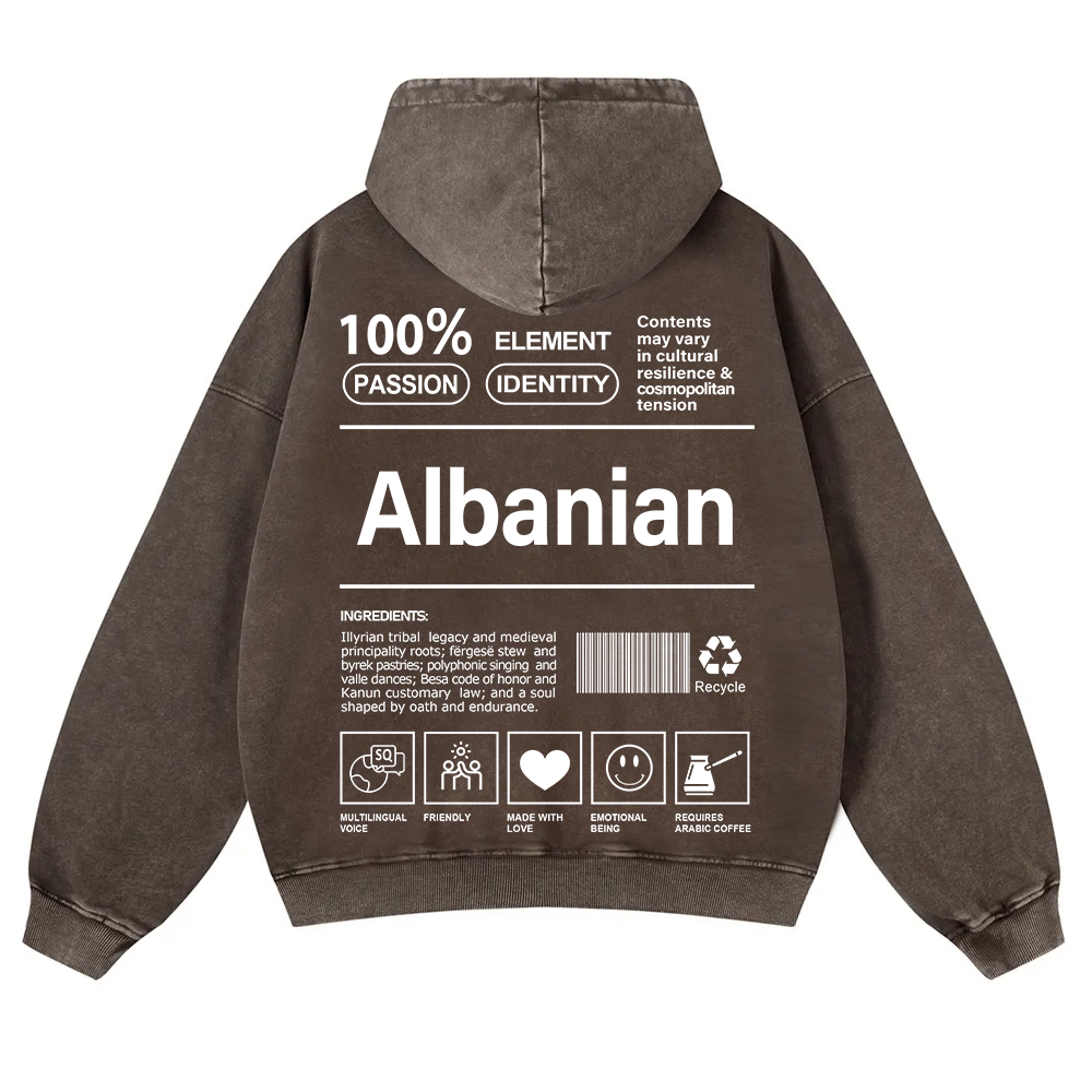 Albanian Unisex Fit  Washed Hoodie wearishow