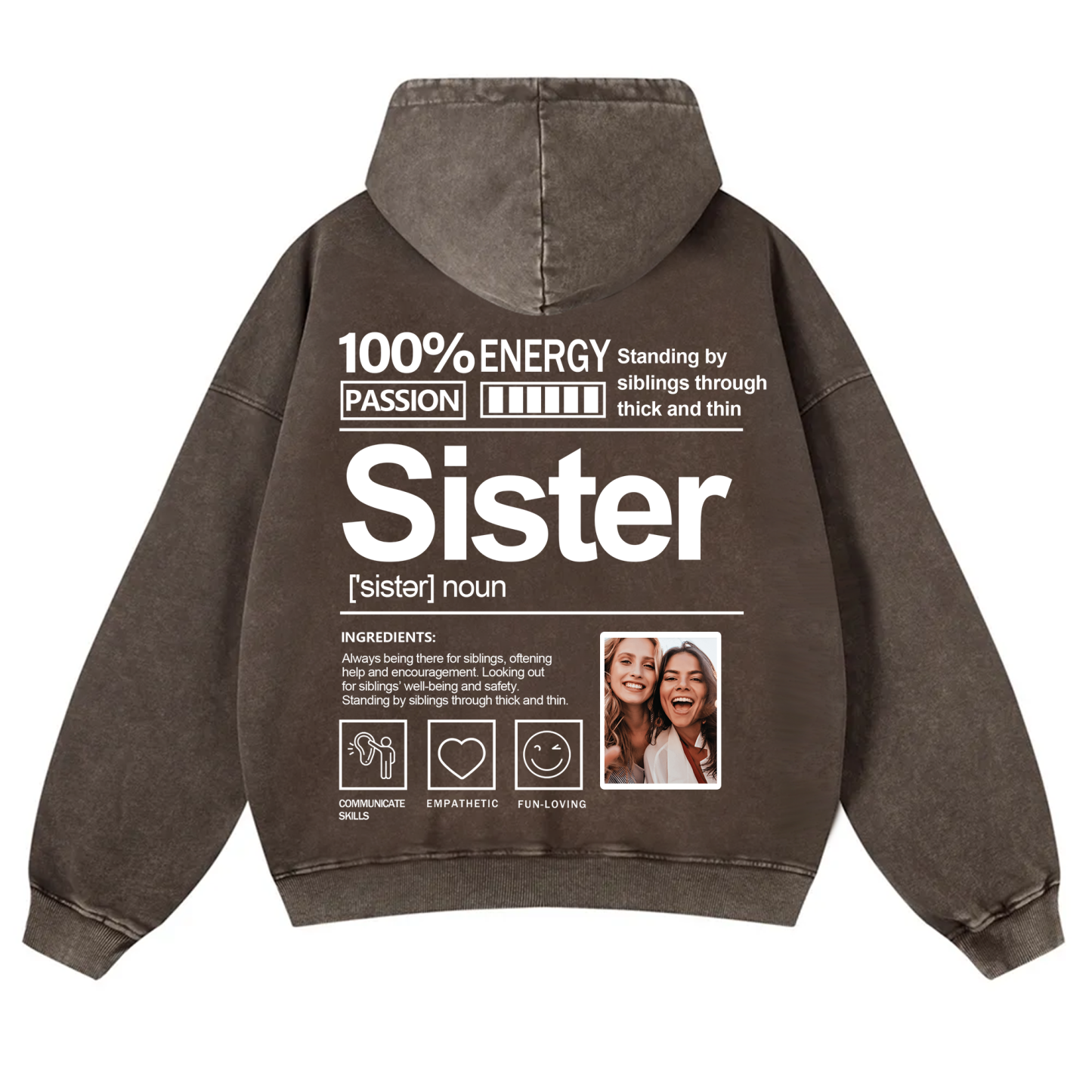 Addcustom Photo Sister Vintage Washed Hoodie