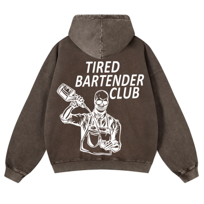 Tired Bartender Club Unisex Fit  Washed Hoodie wearishow