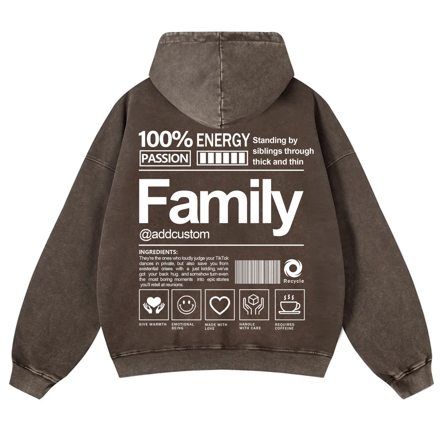 Family Addcustom  Vintage Washed Hoodie