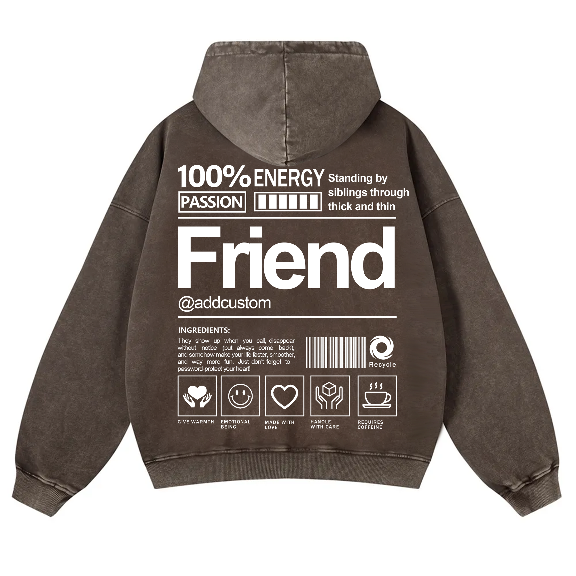 Friend Addcustom  Vintage Washed Hoodie