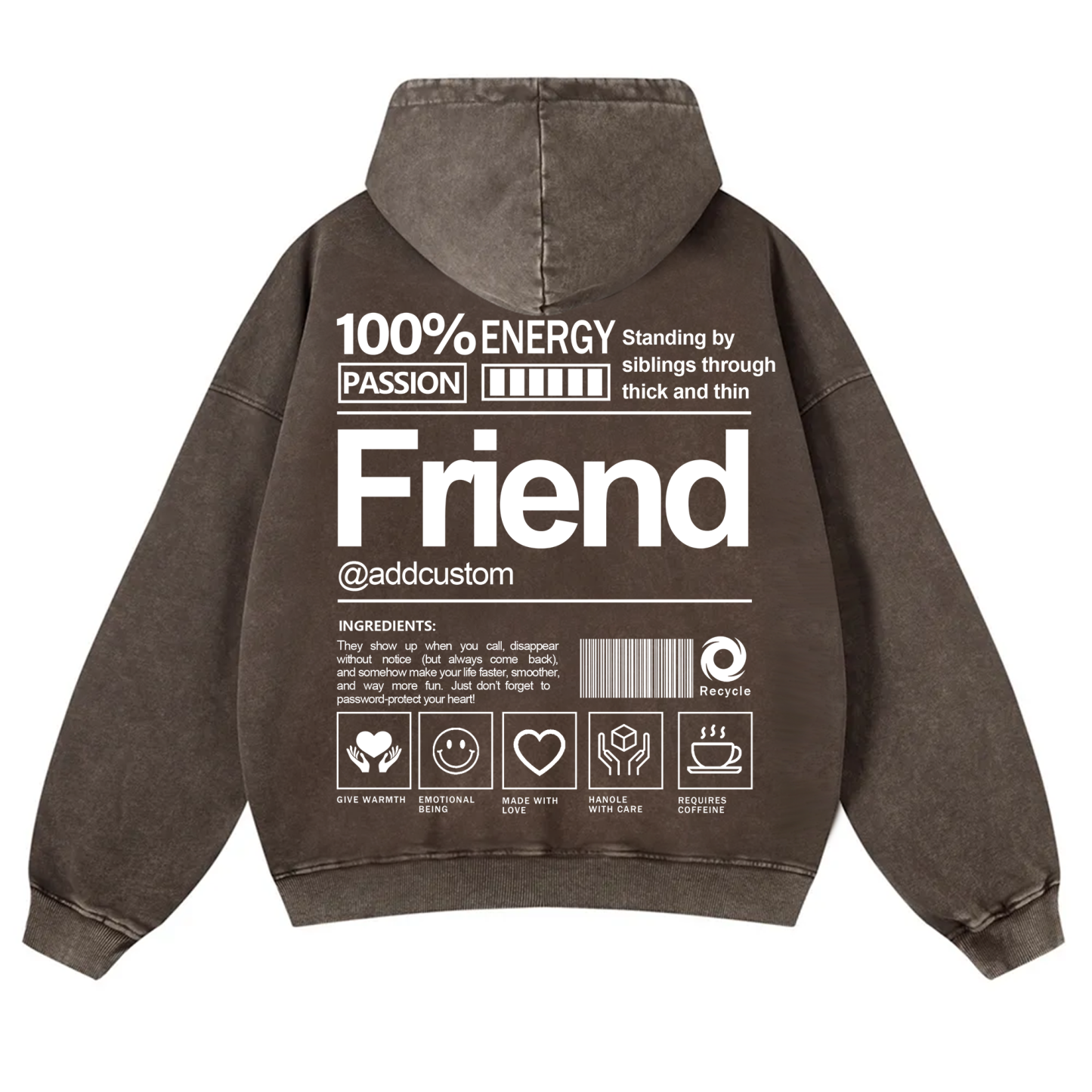 Friend Addcustom  Vintage Washed Hoodie