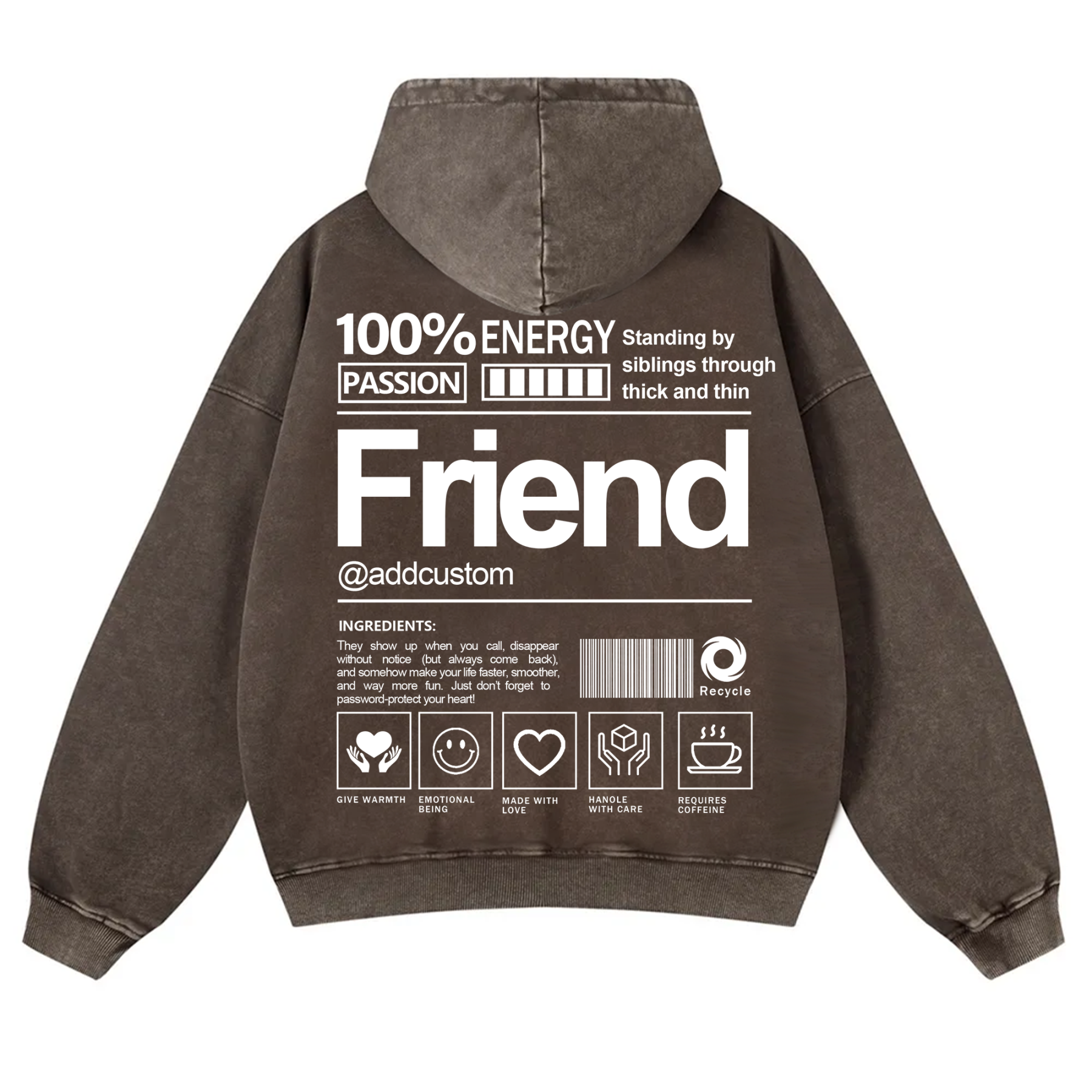 Friend Addcustom  Vintage Washed Hoodie