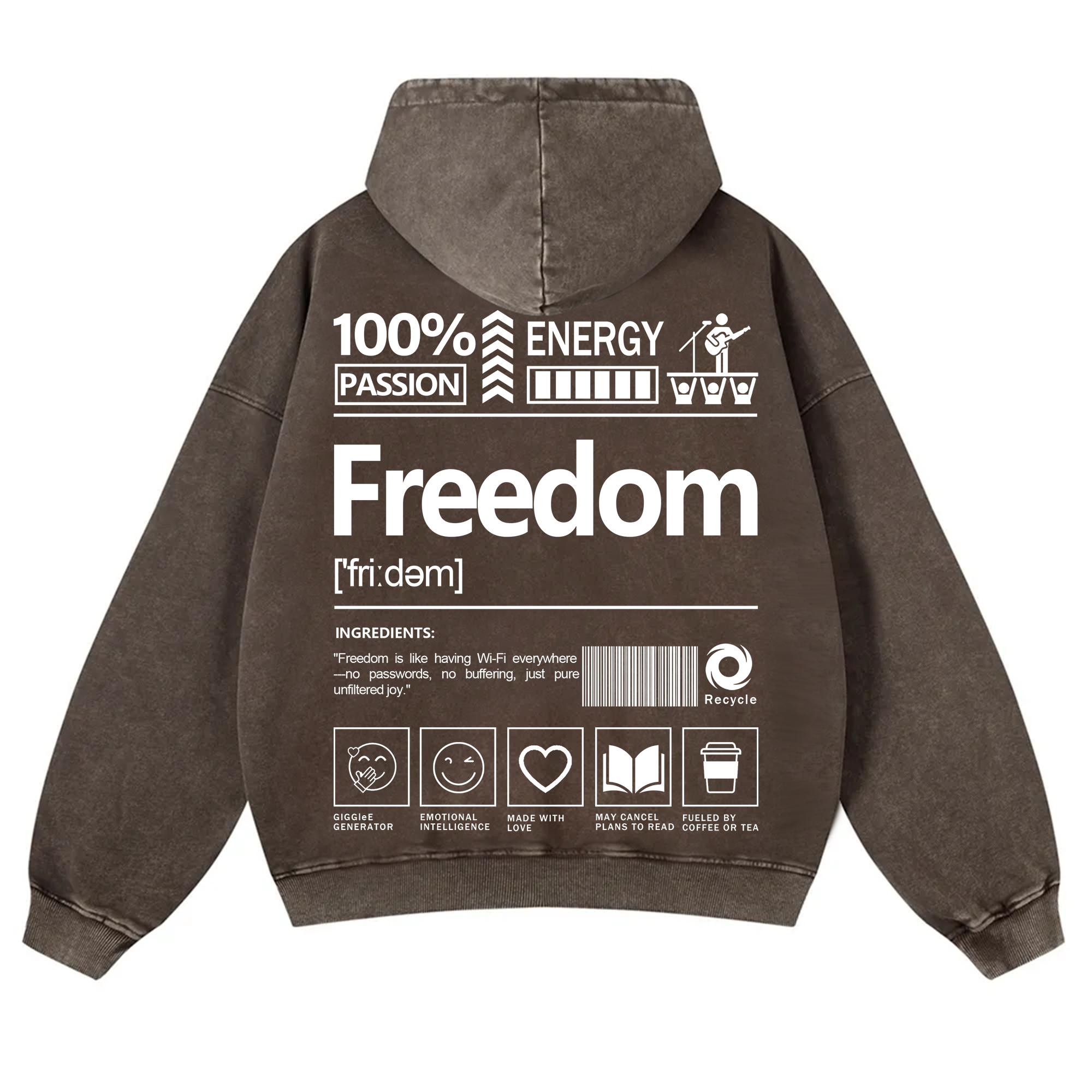 Freedom Unisex Fit Vintage Washed Hoodie