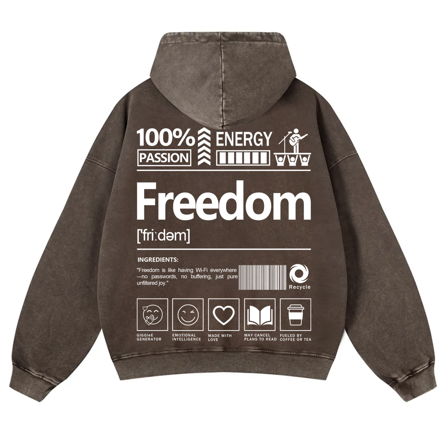 Freedom Unisex Fit Vintage Washed Hoodie