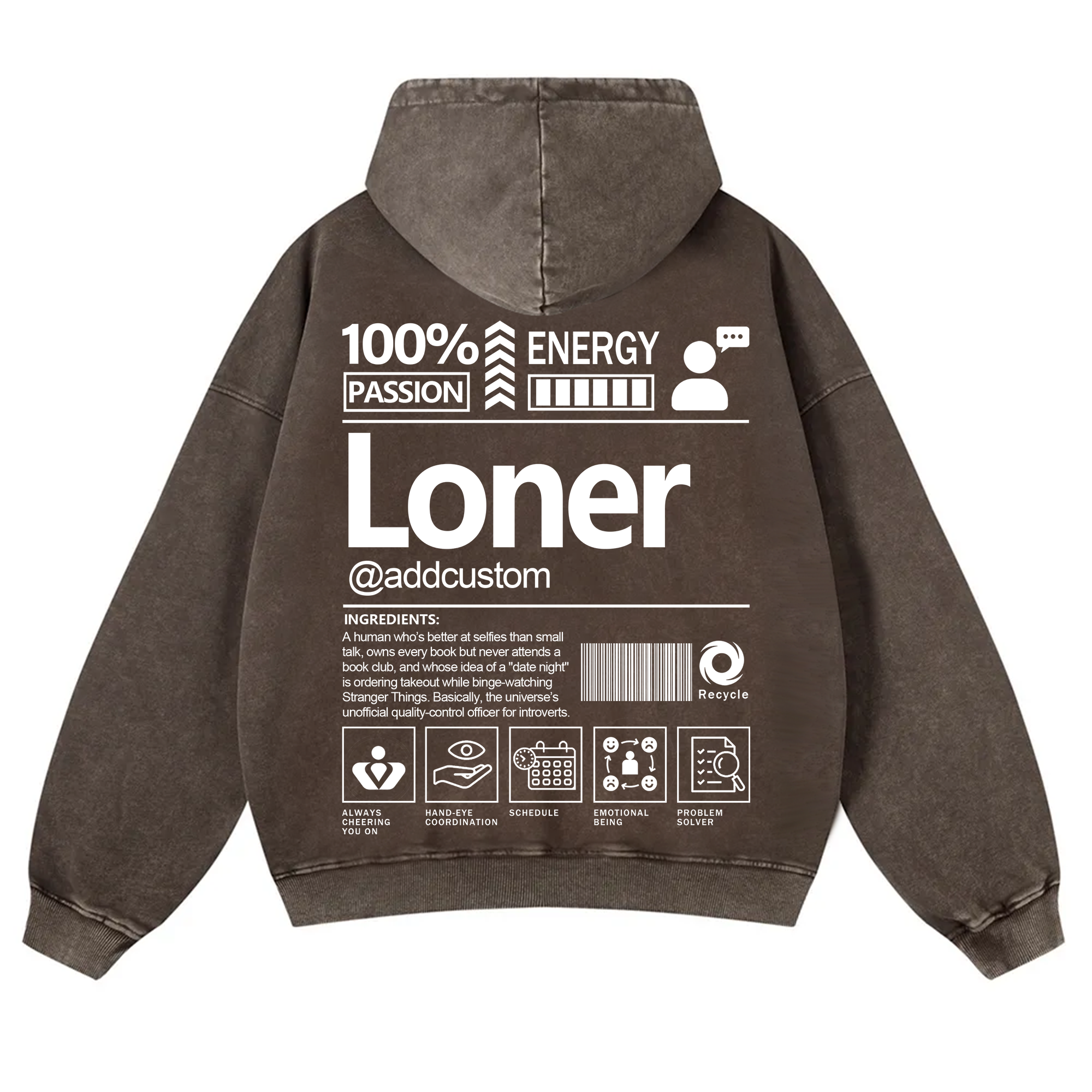 Loner Addcustom Unisex Fit Vintage Washed Hoodie