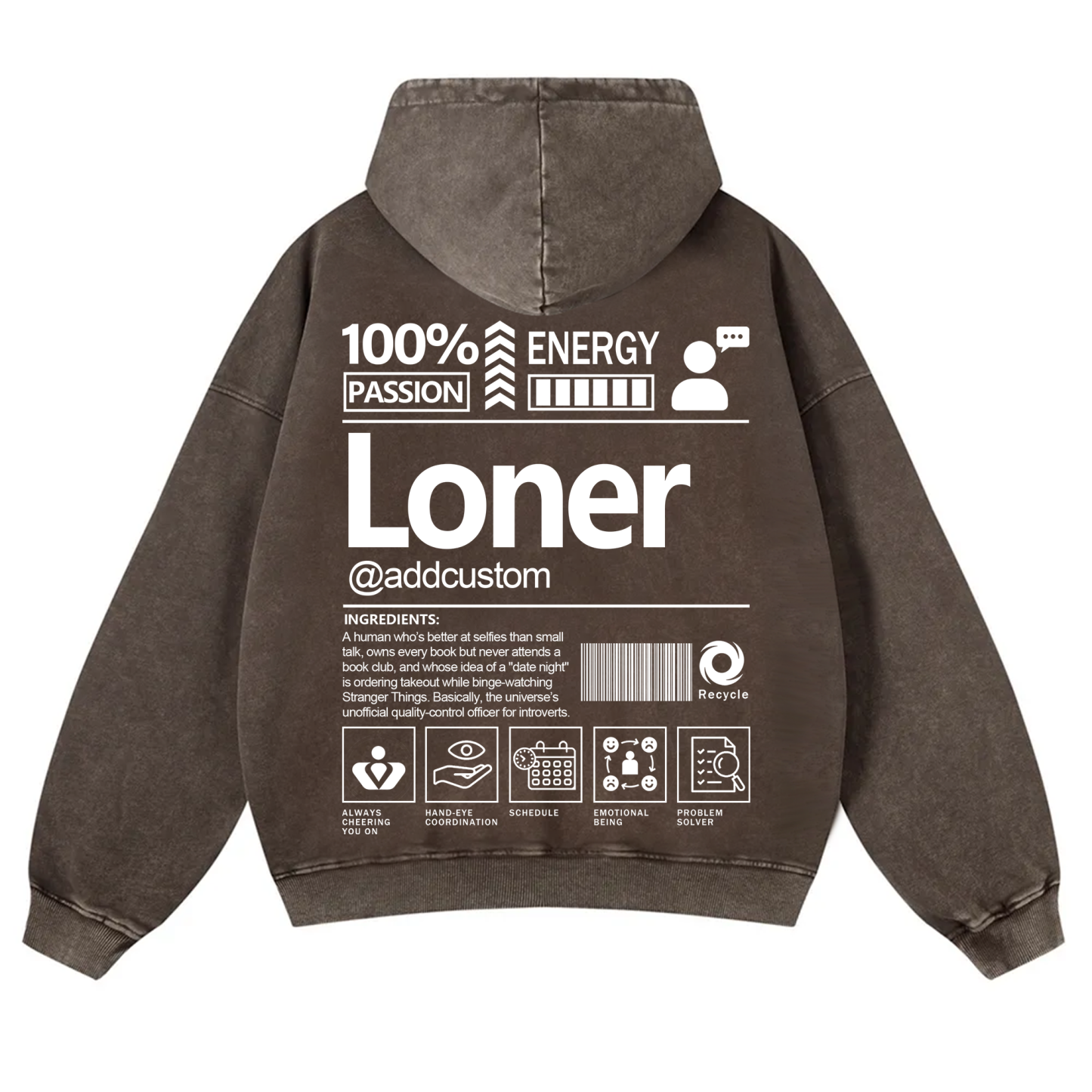 Loner Addcustom Unisex Fit Vintage Washed Hoodie