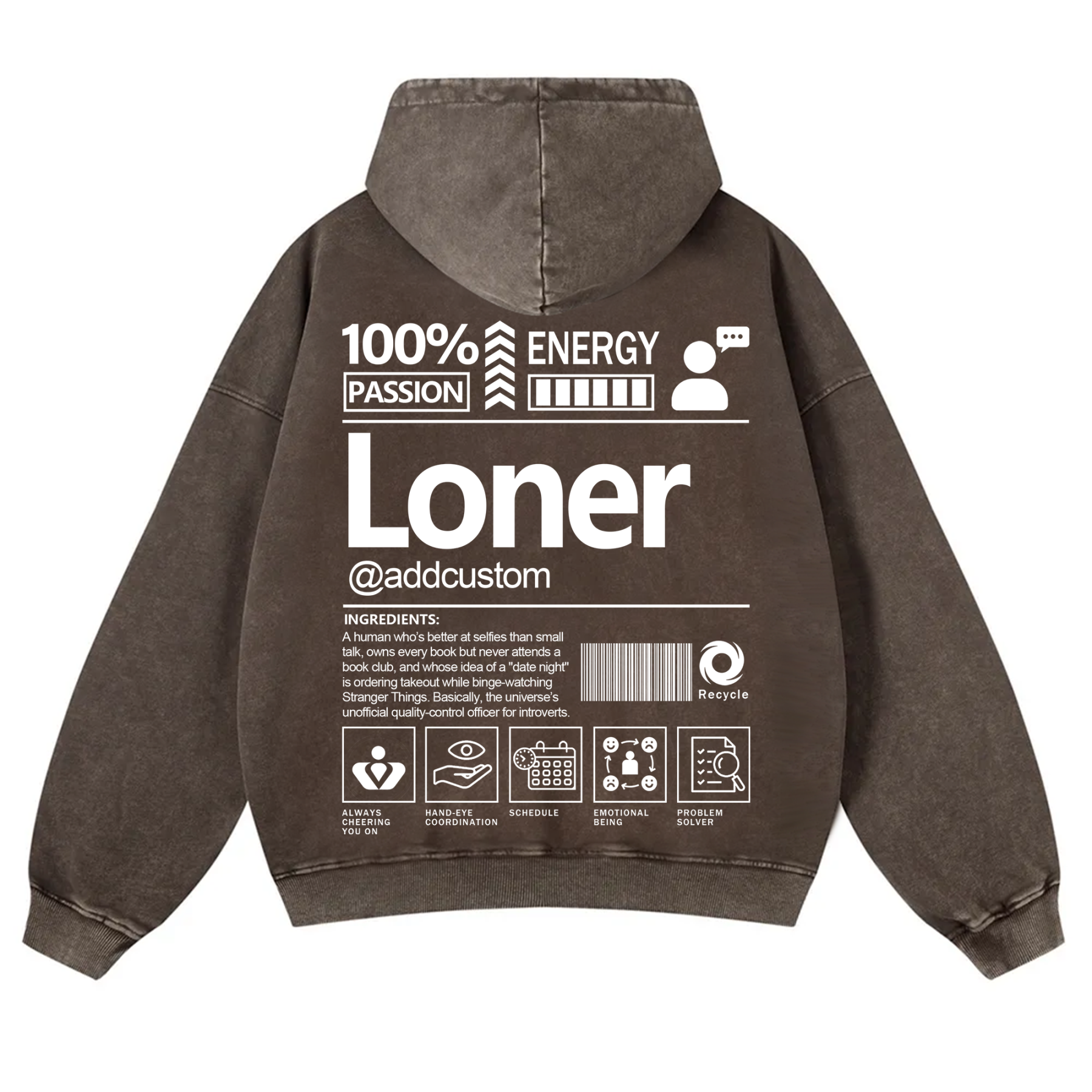 Loner Addcustom Unisex Fit Vintage Washed Hoodie